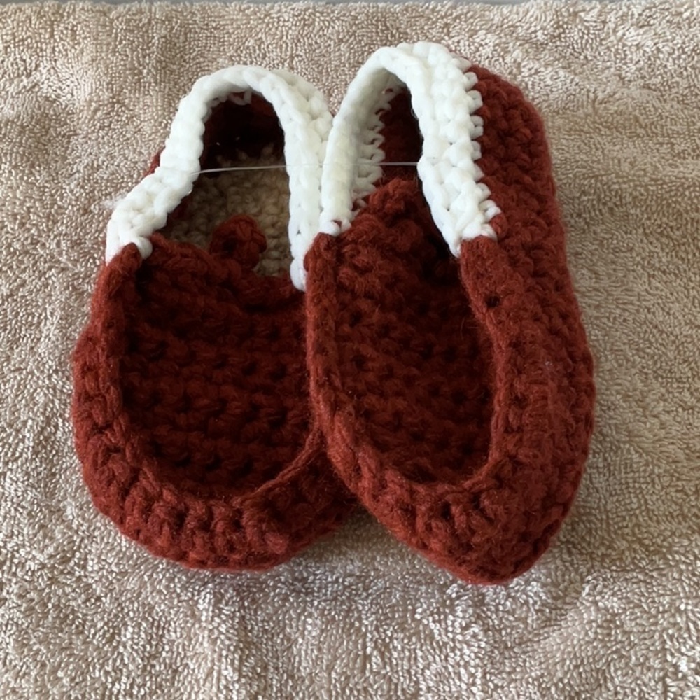 Handmade Red and brown Crochet Slippers new
